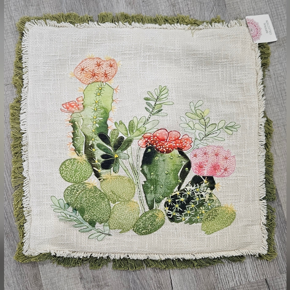 NEW Imperial Collection Embroidered Cactus & Appliqué Accent Throw Pillow Cover